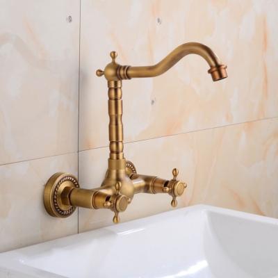 China Thermostatic Faucets Dual To Handle Antique Wall Mounted Brass Bathroom Basin Faucet for sale