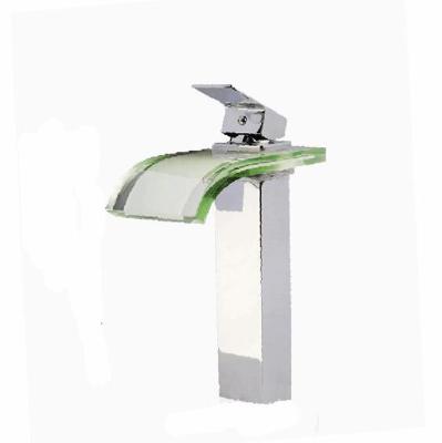 China Chrome LED Waterfall Faucet Glass Mixer Tap 3 Color Change LED Light Brass Chrome Basin Faucet Mixer Taps for sale