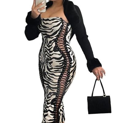 China 2021 autumn new style zebra anti-wrinkle winter Europe and the United States sexy hanging leads women's clothing for sale