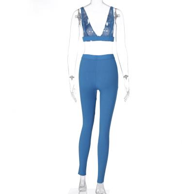 China Custom Logo Summer V Neck Ladies Yoga Set Top Quick Dry Two Piece Set Suit Sets for sale