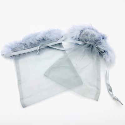 China Cheap Wholesale Custom High End Goods Universal Feather Mesh Organza Drawstring Pouch Bag for sale