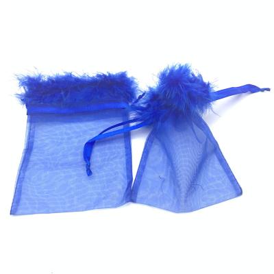 China Wholesale 9*12cm Jewelry Favors Bags 10*15cm Luxury Wedding Party Organza With Feathers Online 24 Hours Gift for sale