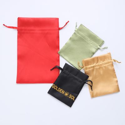 China Promotion Support Customized Services Small Silk Drawstring Sheer Black Red Green Satin Jewelry Pouch Bag for sale