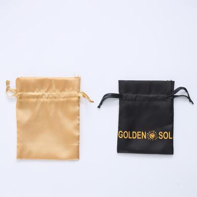 China High quality black luxury sustainable makeup pouch travel drawstring custom promotion gold satin bags for sale