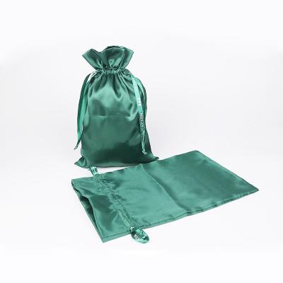 China Gift Hot-selling Products Green Soft Smooth Satin Fabric Decorative Drawstring Gift Custom Pouch Bag With Logo for sale