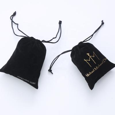 China Security Top Level Quality Personalized Gold Logo Black Square Pouch Custom Embroidered Velvet Jewelry Bag for sale