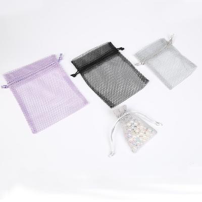 China Latest Purple Polyester Stretching Drawstring Reusable Cosmetic Gift Products Soap Package Mesh Pouch Bag for sale