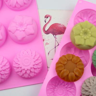 China Sustainable 6 Holes Flower Silica Gel Cake Mold Soap Mold DIY Hand Baking for sale