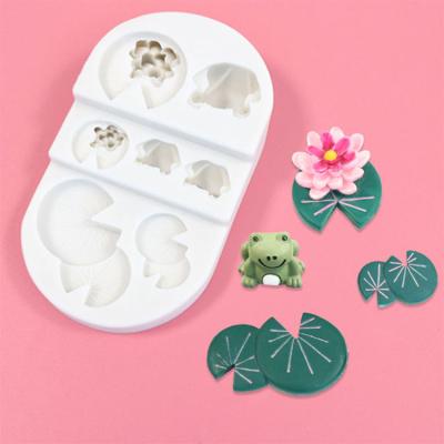 China Frog Lotus Leaf 3D Chocolate Cake Silicone Disposable Baking Mold for sale