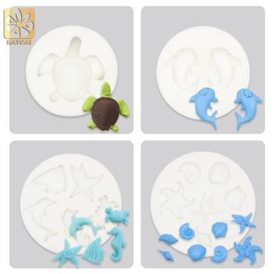 China Disposable Sea Turtle Dolphin Starfish Shell Seahorse Ocean Series 3D Silicone Chocolate Baking Cake Mold for sale