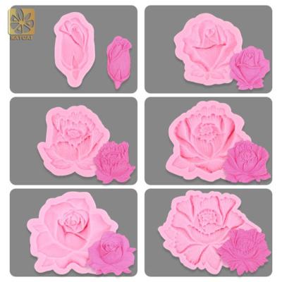 China Disposable Flower 2 Rose Flower 3D Silicone Chocolate Baking Cake Mold for sale