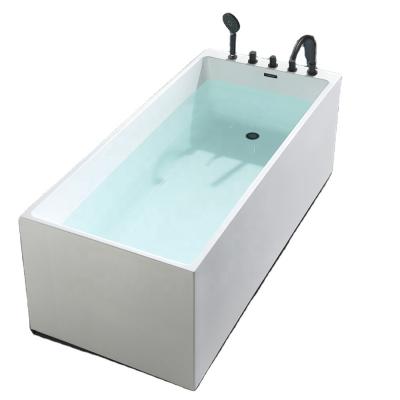 China Modern Design Freestanding White Soaking Hot Tub Reversible Drain With Black Faucet Freestanding Bathtub for sale