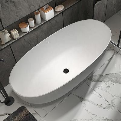 China Freestanding Good Heat Insulation Property White Artificial Solid Stone Outdoor Oval Freestanding Bathtub for sale