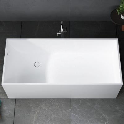 China Acrylic Resin Rectangular White Artificial Solid Outdoor Bathroom Five Star Stone Freestanding Bathtub for sale