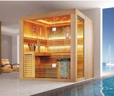 China Computer Control Panel 3-4 Person Indoor Large Bathroom Sauna Dry Rooms Far Infrared Solid Wood Sauna Room for sale