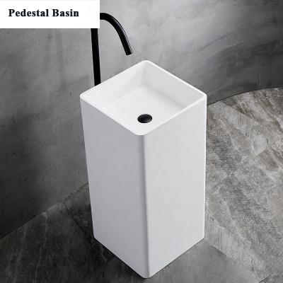 China Modern Pedestal Sink Solid Surface Hand Wash Basin, Resin Cast Stone Floor Standing Compound Wash Basin for sale