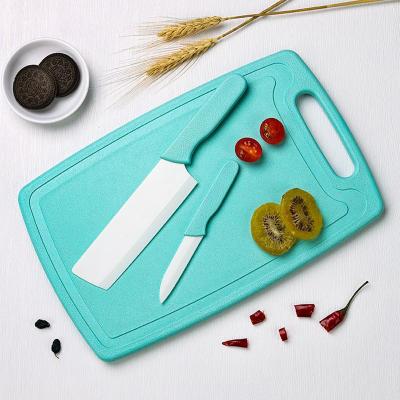 China Supplier OEM ODM Good Quality Viable Professional Blue 3 Piece Wheat Stem Kitchen Ceramic Cutting Board Knives Set for sale