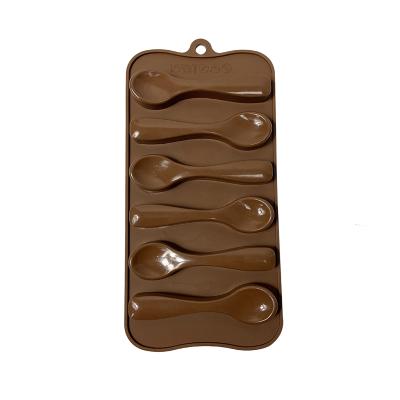 China Sustainable Hot Selling Custom Amazon Food Grade Spoon Shape Chocolate Mold 6 Grid Silicone Chocolate Cookie Mold for sale