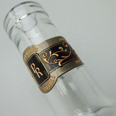 China Aluminum Foil Wine Bottle Decal Bronze Embossed Neck Label Waterproof Stamped Stickers for sale