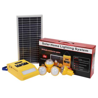 China 8W Solar Home Kit with FM Radio and Solar Power Kit Light Up Wall Light 4rooms Solar Home Lighting Kit for sale