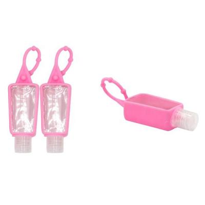 China Popular custom logo 30Ml refillable plastic cute emty square hand sanitizer bottle with carabiner for sale