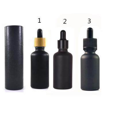 China Wholesale Price Cosmetic Oil Serum Dropper Bottles Glass Dropper Bottle With Bamboo Cap 50ml Black Frosted Glass Dropper Bottle for sale