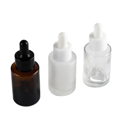 China 20ml 30ml 50ml 100ml Flat Shoulder Essential Oil Cosmetic Serum Frosted Clear Glass Dropper Bottle With Pipette for sale