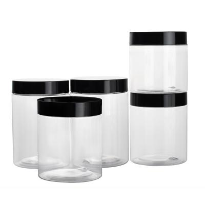 China 30ml 50ml 100ml 120ml 200ml 250ml 500ml Clear Amber PET Cosmetic Packaging Jar With Gold Sliver Black Plastic Cap for sale