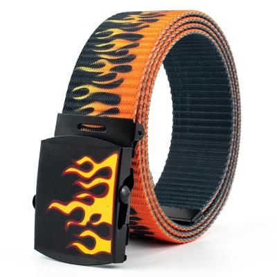 China Wholesale Nylon Fashionable Flame Printed Student Belt Fashion Mens Designer Cowboy Fabric Belt for sale