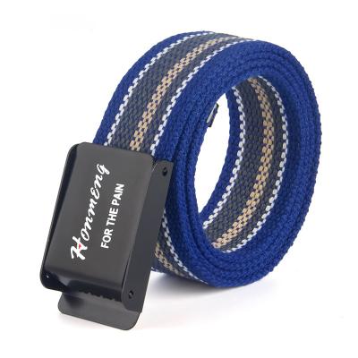 China Custom Outdoor Webbing Belt Fashion Buckle Canvas Slider Unisex Canvas Belt With Logo for sale