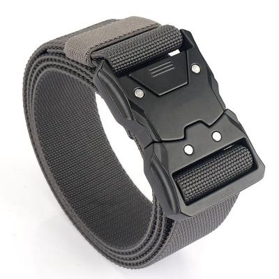 China Polyester With Low MOQ Logo New Elastic Stretch Custom Tactical Military Belt With Quick Release Alloy Buckle for sale