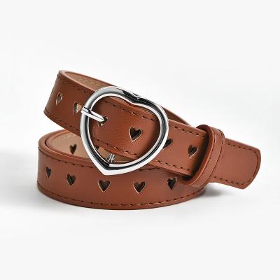 China Wholesale 25mm ALLOY Korean design men's and women's PU leather belt fashion jeans heart-shaped decorative belt for girls for sale