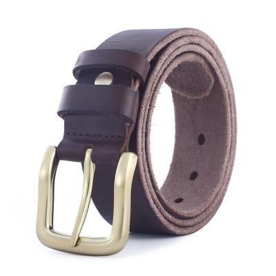 China Custom Made Cowhide Men's Classic 35mm Genuine Leather Dress Jean Belt Casual Belt With Single Prong Buckle for sale