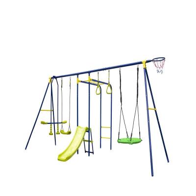 China Wholesale Strong Kids Outdoor Playset Kids Swing Seasaw Slide Set Yard Playground Trampoline For Jumping for sale