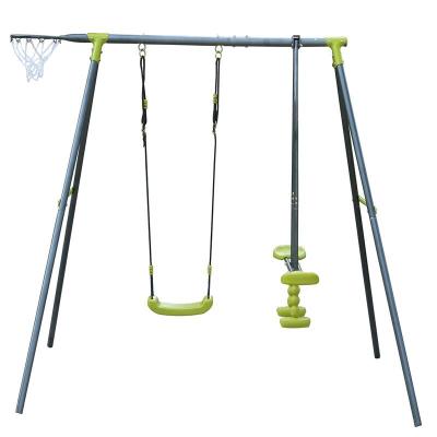 China Wholesale high quality kids outdoor playground set seasaw swing basketball net set for sale