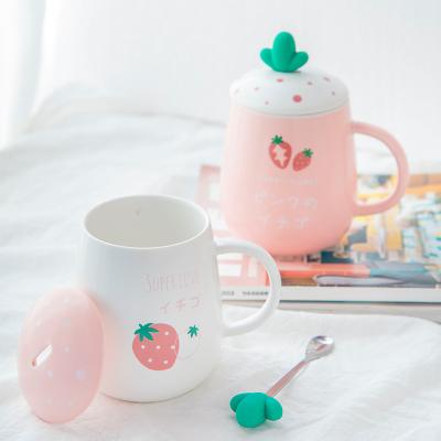 China 460ml Volume Cute Cartoon Design Ceramic Mug With Lid And Spoon Girls' Tableware for sale