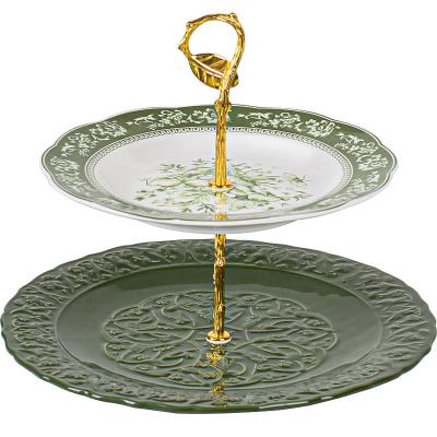 China Other Volume Creative Ceramic Cake Stand 2 Tier Designer For Party Dessert Stand for sale