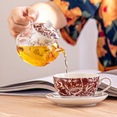 China Europe Design Glass Teapot and Saucer for One Rome Tea Kettle Ceramic Tea Cup Set for sale