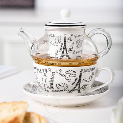 Chine Ensemble de thé en céramique durable, théière et tasse en porcelaine avec filtre à infuser à vendre