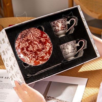 China 2024 Mother'S Day Cups Sustainable Coffee Tea Set With Plush Porcelain Mug And Saucer for sale