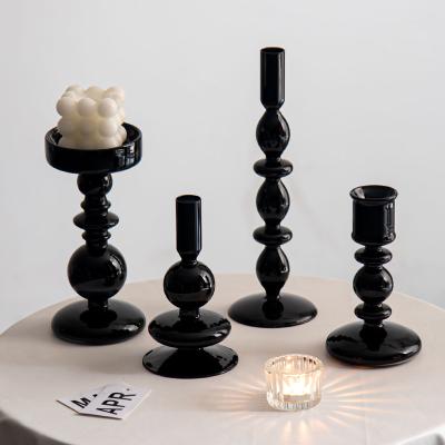 China Black Ramadan Glass Candle Holder Jar Stand For Wedding Gift Desktop Decoration for sale