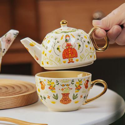 China Single Teapot And Cup Set Porcelain Individual Tea Set With Wedding Gift Cup And Saucer for sale