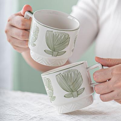 China Alice Green Ceramic Decal Porcelain Cup And Saucer Set For Afternoon Tea 300ml Volume for sale