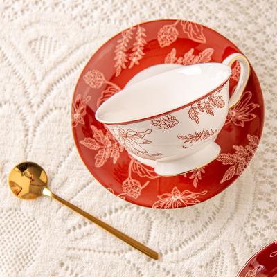 China Christmas 2024 Supplies Cup Saucer Christmas Ceramic Tableware 200ml 6.76 Oz For Women for sale