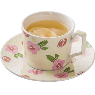 China Business Gifts Floral Vintage Ceramic Tea Cups And Saucers Set For Sustainable Occasion for sale