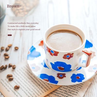 China 200ml Floral Latte Cappuccino Ceramic Cup Porcelain Coffee Tea Mug And Saucer Nordic Cup for sale