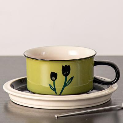 China Stocked Ceramic Coffee Cup 250ml Porcelain Flower Cup Set 8.45oz Italian Cappuccino Cups for sale