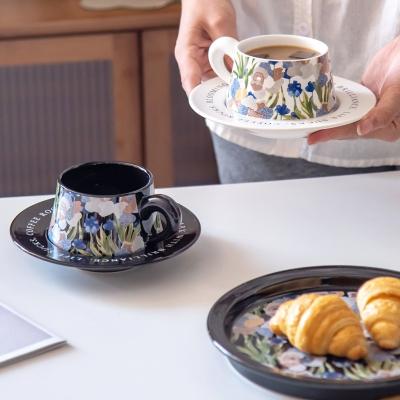 China European Style Ceramic Mugs And Saucers Set Of 6 250ml Capacity Beautiful Flower Design for sale