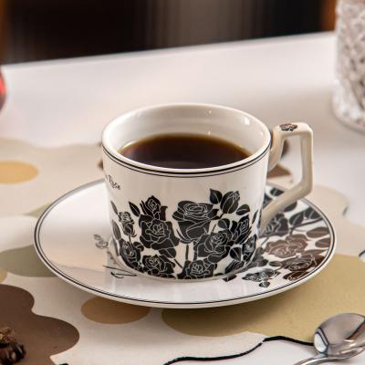 China Porcelain Cup And Saucer Set Ceramic Tea Cup Set With Flower Design For Ramadan 2024 for sale