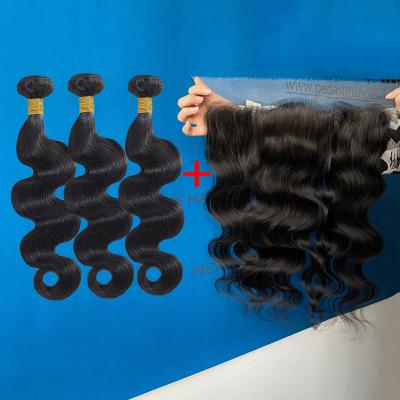 China Brazilian Body Wave Hair New 3 Bundles With Swiss Lace Frontal Closure Original 13x4